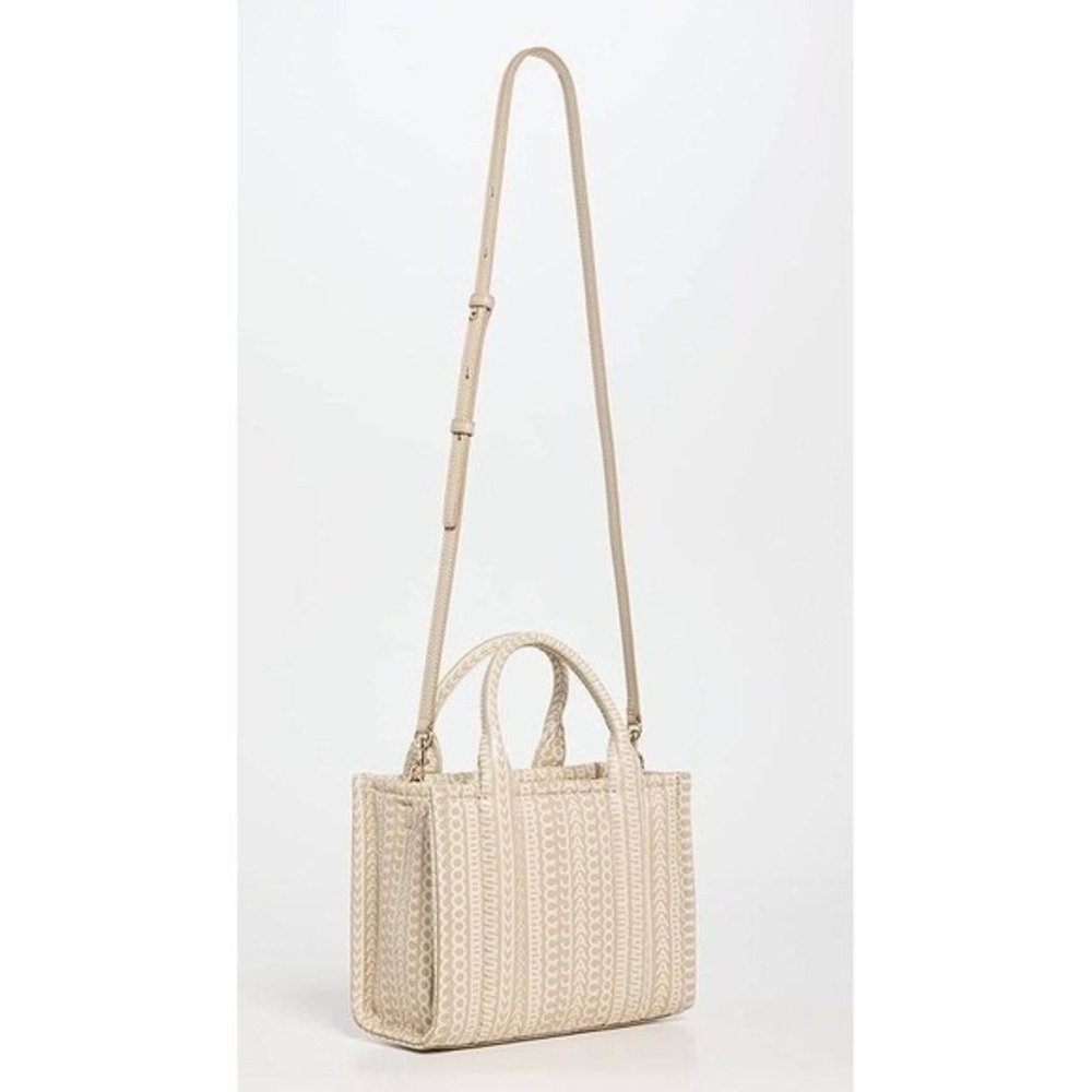 Marc Jacobs The Monogram Mini Tote Bag Khaki Leather Crossbody NEW - Picture 2 of 15